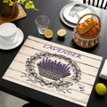 Set de table en lin avec motif vélo lavande vintage sur table en bois foncé - Design de Panier de Lavande (Style-19)