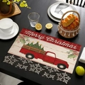 Mantel individual navideño de lino con camión rojo y estampado de Merry Christmas - 45x30cm / Estilo Camión Rojo Árbol Navidad (Estilo-2)