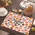 Linen Mother's Day placemat with colorful floral pattern and art text on dark wood table - 45*30cm / Beige Multicolor Floral (Style 9)