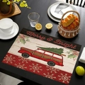 Mantel individual de lino navideño con camión vintage rojo y diseño Merry & Bright - 45x30cm / Estilo Veta Madera Camión Rojo (Estilo-3)