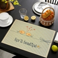 Linen placemat with birds and Life is Beautiful quote on a dark wooden table - Yellow Birds (Pattern-5) / 45*30cm