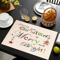 Beige linnen kerst placemat met feestelijke tekst en peperkoekmannetje print voor de tafel - Peperkoekman Sterren Stijl (cd-4)