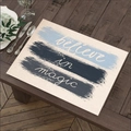 Linen placemat with 'believe in magic' print and artistic blue brushstrokes on wood - 45*30cm / Believe in Magic Style (Style-6)