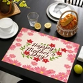 Tovaglietta in lino con stampa floreale Happy Mother's Day su sfondo di tavolo in legno - Benedizione d'Arte Scritta a Mano (11)