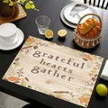 Λινό σουπλά με κείμενο Grateful Hearts Gather και φθινοπωρινά μοτίβα φύλλων - 45*30cm / Στυλ Grateful Hearts Gather (Στυλ-2)
