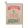 Bandiera da giardino Happy Mother's Day bifacciale in lino con uccelli su supporto - Stile Uccello Nastro Rosa