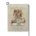 Linen garden flag with pumpkin kisses harvest wishes text and floral jar design - Pumpkin Kisses & Harvest Wishes Style (4)