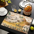 Set de table en lin avec motif Bonhomme de neige et Père Noël pour décoration Noël - Bonhomme de Neige Père Noël Peint à la Main (Style-2)