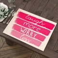 Linen placemat with pink gradient and laugh more worry less text on wood table - 45*30cm / Laugh More Worry Less Style (Style-7)