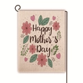 Double-sided linen Mother's Day garden flag with pink floral heart design and metal stand - Pink Cosmos and Heart Style (13)