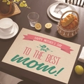 Beige linen Mothers Day place mat with Happy Mothers Day print on a black wood table - 45*30cm / Beige Red Ribbon (Style 11)