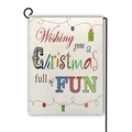 Bandiera da giardino natalizia bifacciale in lino con supporto in metallo e testo festivo - Stile Christmas full of FUN
