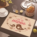 Linen placemat featuring I LOVE YOU mom print with floral wreath on wooden table - 45*30cm / Two Birds Floral Wreath (Style 12)