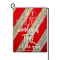L-shaped metal garden flag stand with red and beige striped rustic wooden board banner - it's THE MOST wonderful TIME of the year / 45x30cm / Beige