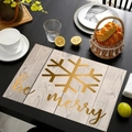 Set de table en lin avec grain de bois, flocon doré et texte de Noël 'be merry' - Be Merry Flocon d'Or (Style-4)