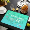 Tovaglietta in lino con scritta I Love You Mom e fiori su sfondo verde acqua chic - Turchese Love Mom (14)