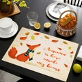 Linen placemat with autumn fox design and Autumn is here inside my heart text - Scarf Fox Style