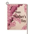 Double-sided Mother's Day garden flag with pink floral print and black metal hanger - Pink Cherry Blossom Beige Weave Style (16)