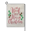 Christmas garden flag with dog paws and 'WE Woof YOU' text on a grey wood texture - Pet Dog Merry Christmas Pattern (8)