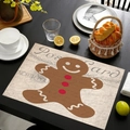 Tovaglietta natalizia in lino con design cartolina omino di pan di zenzero su tavolo - Stile Cartolina Omino di Pan di Zenzero