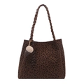 Borsa tote leopardata con manici intrecciati marroni e ciondolo a forma di gelato - Con Ciondolo / Marrone