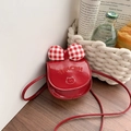 Red mini crossbody bag with plaid bow and cute cat embroidery for toddlers - Red