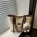 Sac fourre-tout en toile vintage avec bordure marron et pendentif nuage pour le quotidien - Avec Pendentif / Blanc Cassé