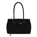 Bolso tote clásico de ante negro con hebilla dorada y asas delgadas de cuero - Negro