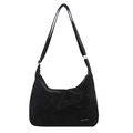 Minimalist black large capacity crossbody hobo bag with adjustable strap and logo detail - No Pendant / Black
