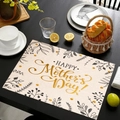 Tovaglietta in lino Festa della Mamma con motivi floreali dorati e calligrafia d'arte - Fiori Beige Nero Oro (15)