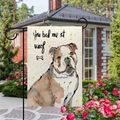 Drapeau de jardin en lin avec bouledogue aquarelle et texte You had me at woof - Illustration Bouledogue (1)