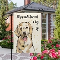 Drapeau de jardin Golden Retriever avec texte All you need is love dans un parc - Illustration Golden Retriever (2)