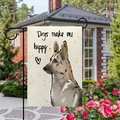 Outdoor garden flag with German Shepherd watercolor art and 'Dogs make me happy' text - German Shepherd Illustration (6)