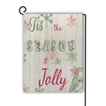 Christmas garden flag with cardinal bird and Jolly quote on black metal stand - 'Tis the season to be Jolly / 45x30cm / Beige
