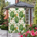 Dettaglio bandiera da giardino con motivo anguria su lino rustico e supporto in metallo - Stile Anguria Foglie Verdi Vite Fresca (5) / 45x30cm
