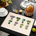 Close-up of a rectangular linen placemat featuring printed succulent cactus patterns - Succulents Collection (Style-2)