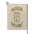 Hello Fall Gartenflagge aus Leinen mit Herbstlaub-Motiv und schwarzem Metallständer - Hallo Herbst - Kranz (10) / 45x30cm