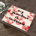 Linen placemat with red floral pattern and My Grandma is Awesome text print - 45*30cm / Grandma is Awesome Style (Style-12)