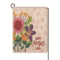 Mother's Day linen garden flag with colorful flowers and black metal stand set - Red Hibiscus and Tropical Leaves Style (19)
