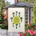 Linen garden flag with cactus cartoon design and metal holder for outdoor yard decor - Circular Botanical Frame Custom Template Style