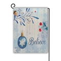 Double-sided linen garden flag with blue Christmas ornament and Believe lettering - Believe Ornament / 45x30cm / Beige