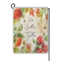 Linen garden flag with 'We Gather Together' apple wreath and black metal stand - We Gather Together Style / 45cmx30cm