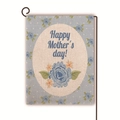Bandiera da giardino in lino bifacciale per la festa della mamma con fiori e supporto - Stile Rose Blu Chiaro Vintage