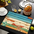 Sottopiatto in lino con motivo astratto venature del legno blu e arancio su tavolo - Stile 9