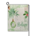 Christmas garden flag with 'Believe' text, watercolor leaves, and red berries on linen - Believe Green Ball / 45x30cm / Beige