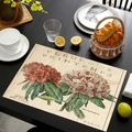 Gros plan du set de table en lin avec motif floral rétro et lettrage Fleurs de Printemps - Modèle 4 / 45*30cm