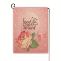 Vertical burlap Mother's Day garden flag with pink roses and Love You Mom text - Pink Rose with Ribbon Style (21)