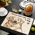 Dettaglio tovaglietta in lino con stampa di cane e scritta All You Need Is Love - Stile Labrador (Stile-2)