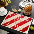 Tovaglietta natalizia in lino con strisce rosse e stampa Candy Love su tavolo di legno - Candy and Love Strisce (Stile-10)