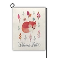 Double-sided linen garden flag with sleeping fox and Welcome Fall calligraphy - Welcome Fall Style / 45cmx30cm